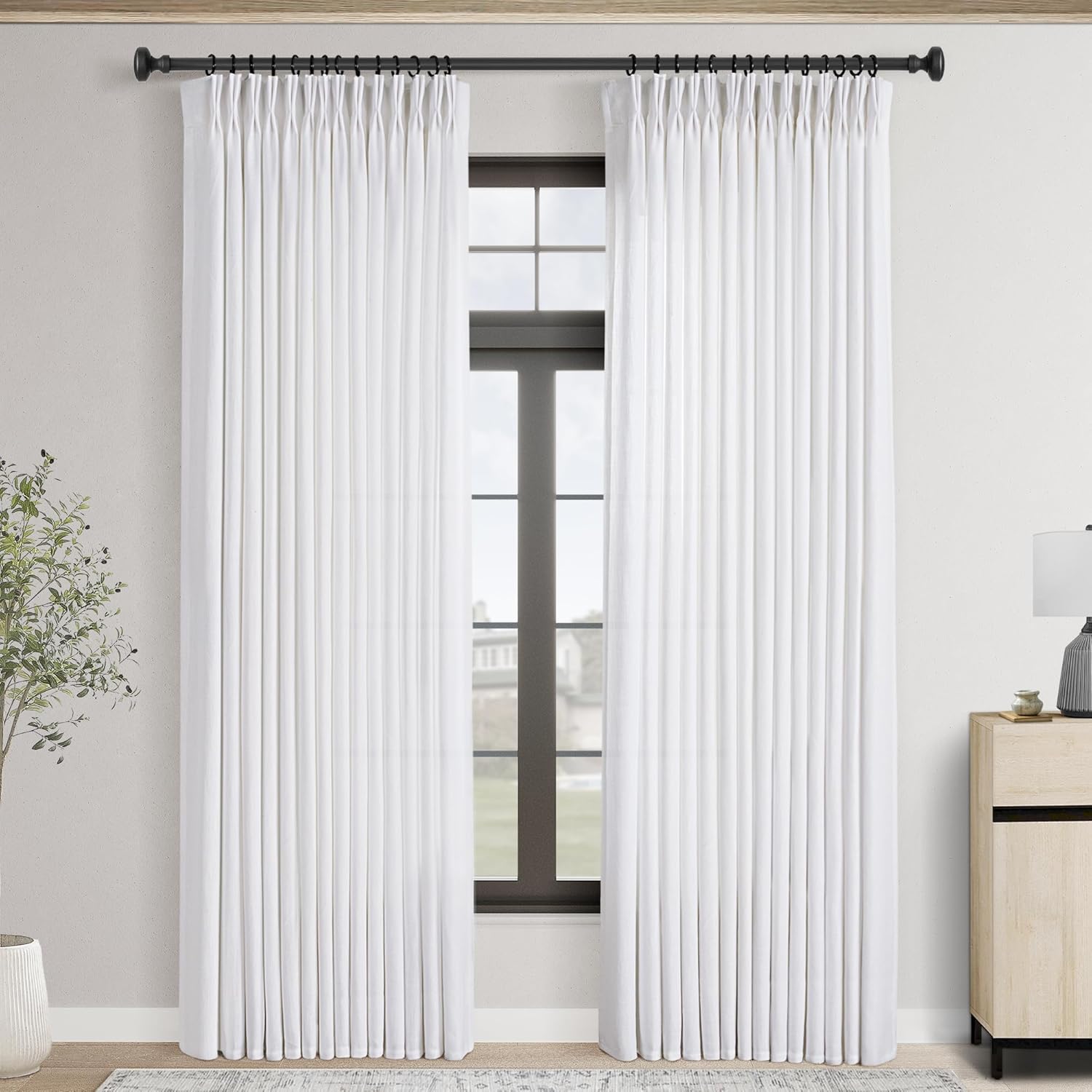 Pinch Pleated White Curtains 90 inches Long for Elegant Decor