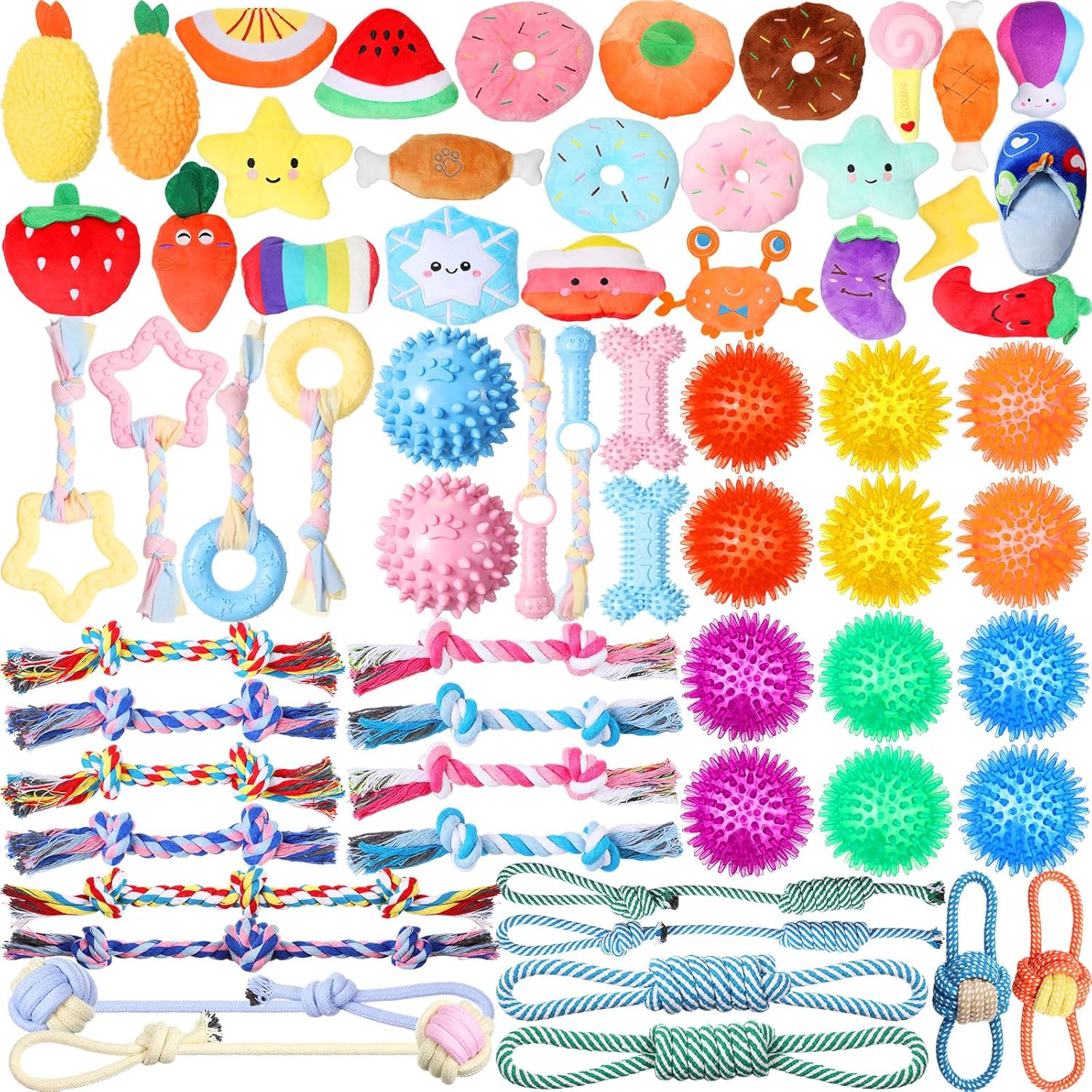 60 Pcs Squeaky Dog Toys for Small Dogs - Plush Chew Balls