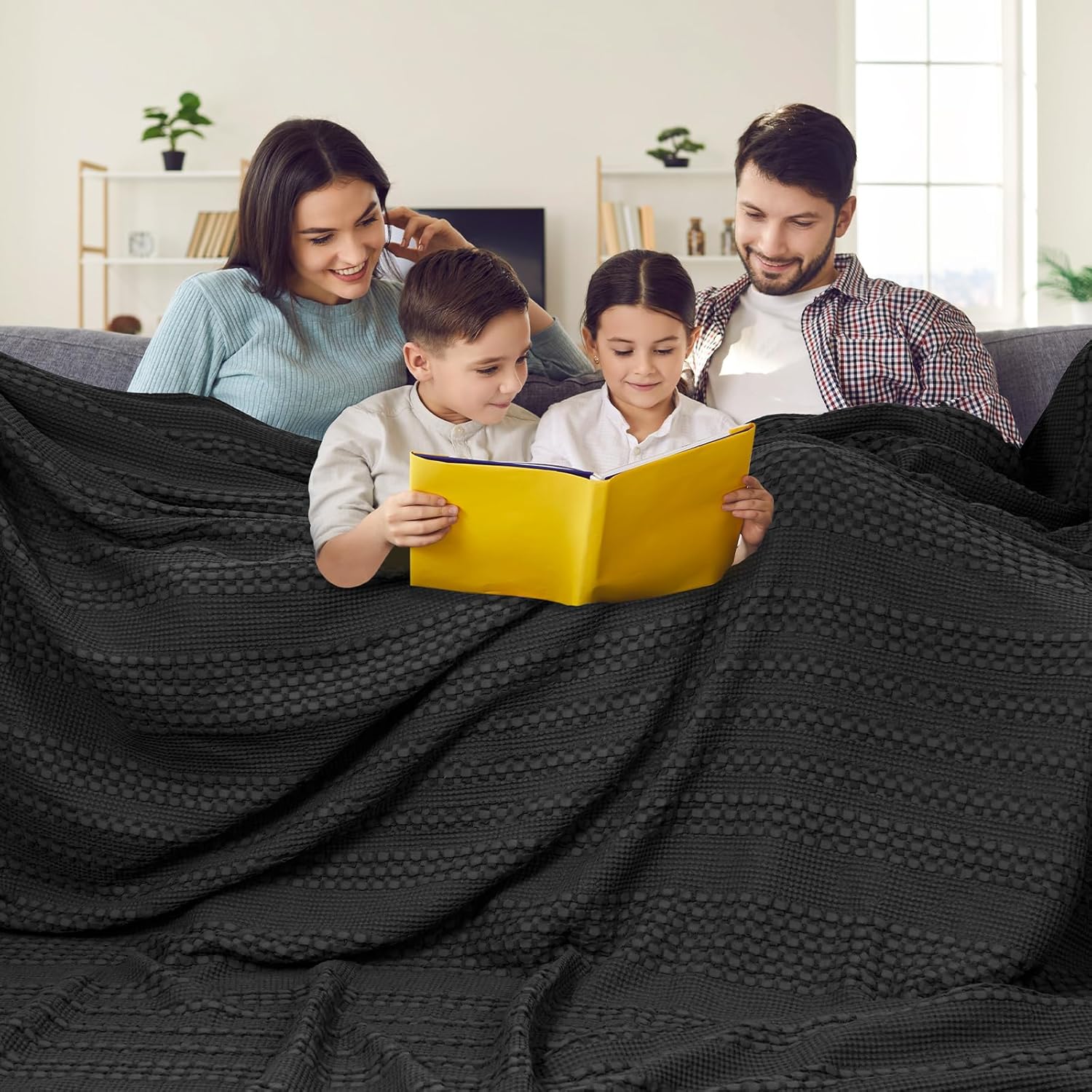 PHF 100% Cotton Waffle Weave Blanket Oversized King for Bed
