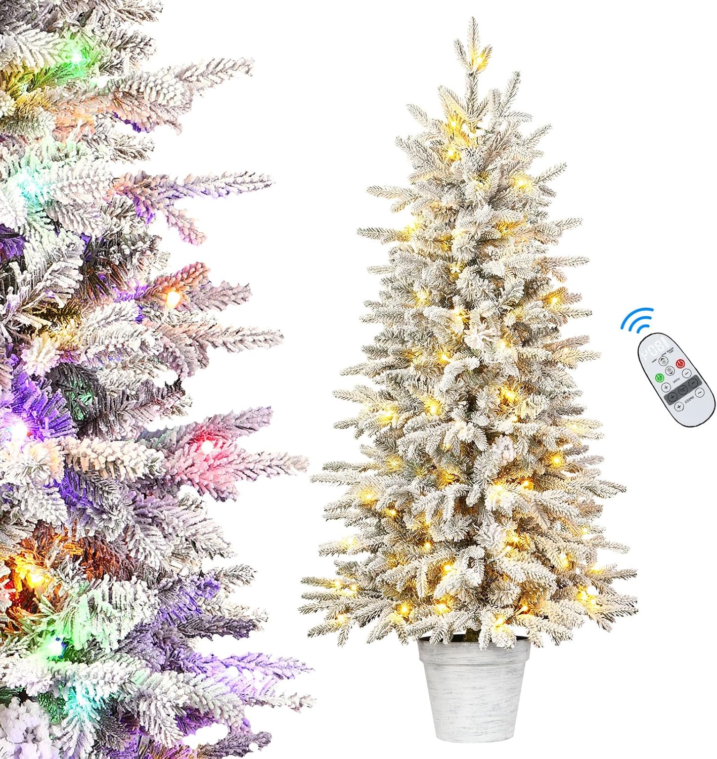 4ft Snowy Flocked Prelit Artificial Christmas Tree for Holiday Decor