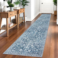 Vintage 2.6x14 Hallway Runner Blue and White Washable Non-Slip - Soft