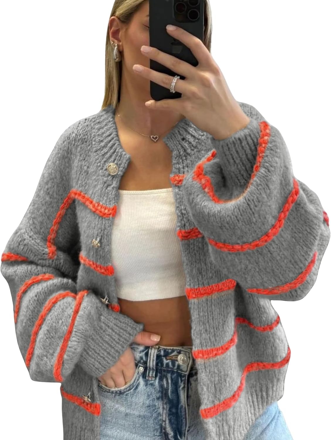 QIBABU Womens Striped Cardigan Sweaters for Cozy Fall Style