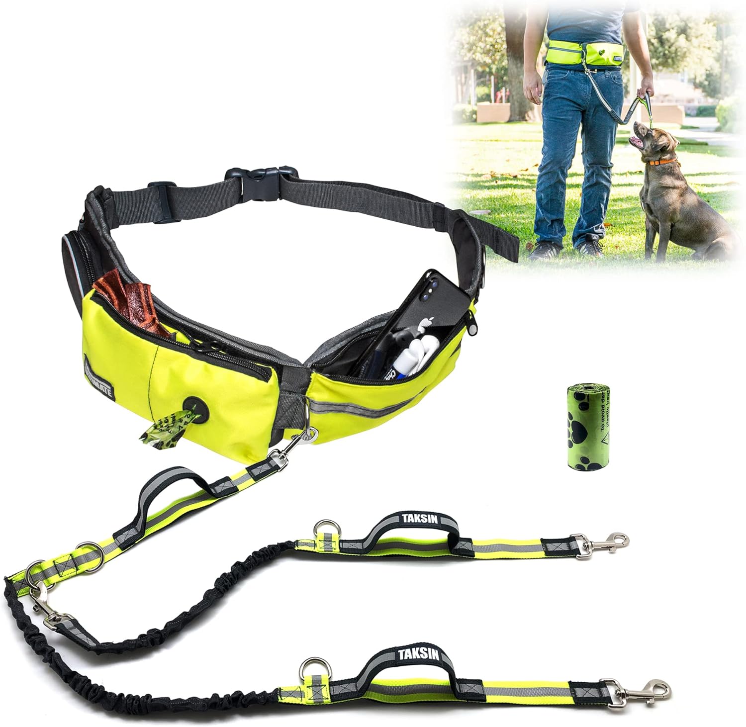 TAKSIN Hands Free Double Leash System for Two Dogs Walking
