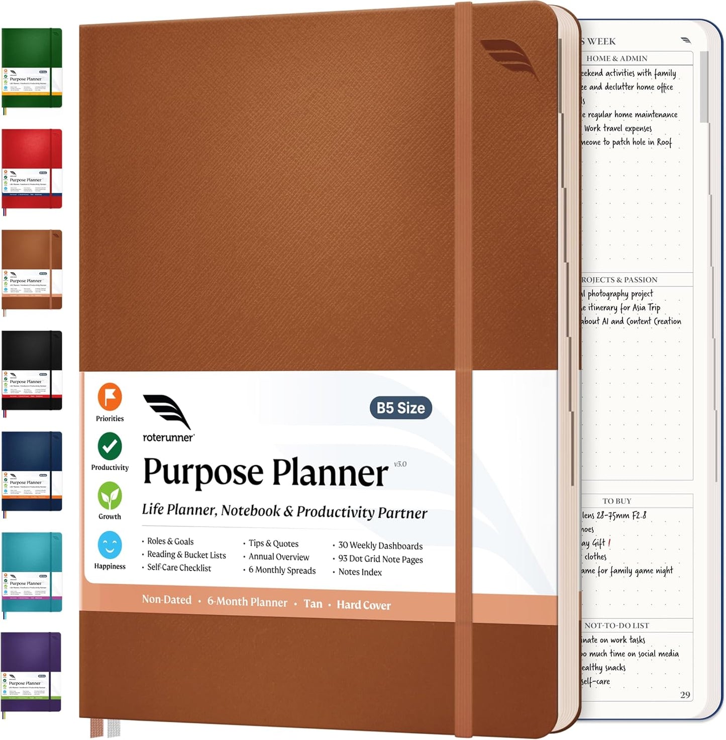 Roterunner B5 Purpose Planner: 2025 Productivity & Goal Setting