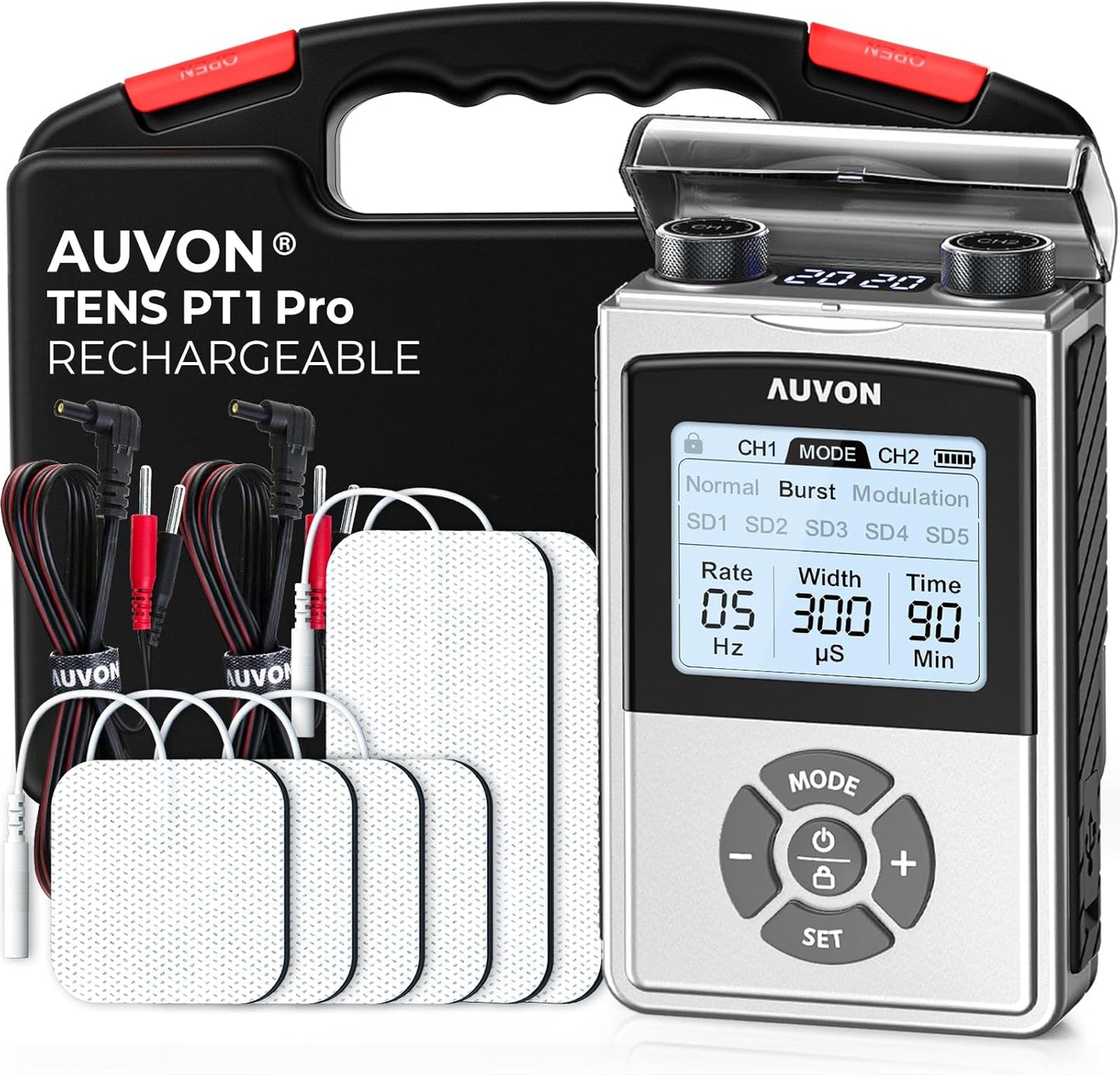 AUVON Rechargeable Digital TENS Unit for Pain Relief Therapy