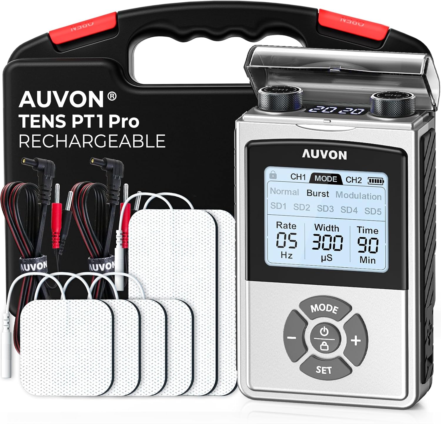 AUVON Rechargeable Digital TENS Unit for Pain Relief Therapy