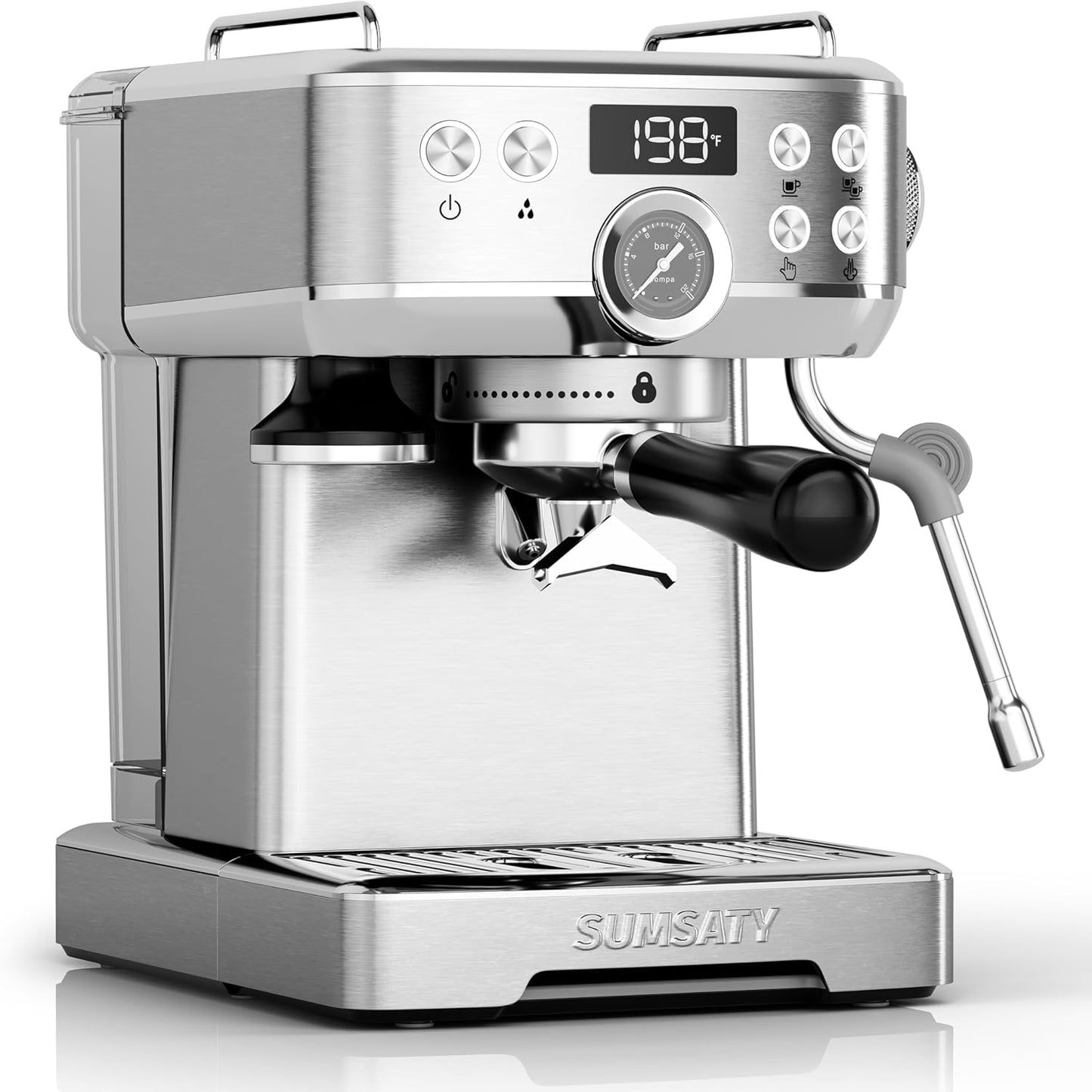 Sleek Stainless Steel Espresso Maker with Milk Frother - 20 Bar Pressure
