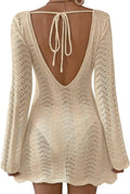 Womens Swimsuit Cover Up Long Sleeve Crochet Mesh Backless - Beach Fit