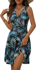 Womens Wrap V Neck Sleeveless Sundress - Pockets & Flare