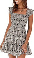 Womens Square Neck Smocked Short Sundress - Flowy Summer Fit