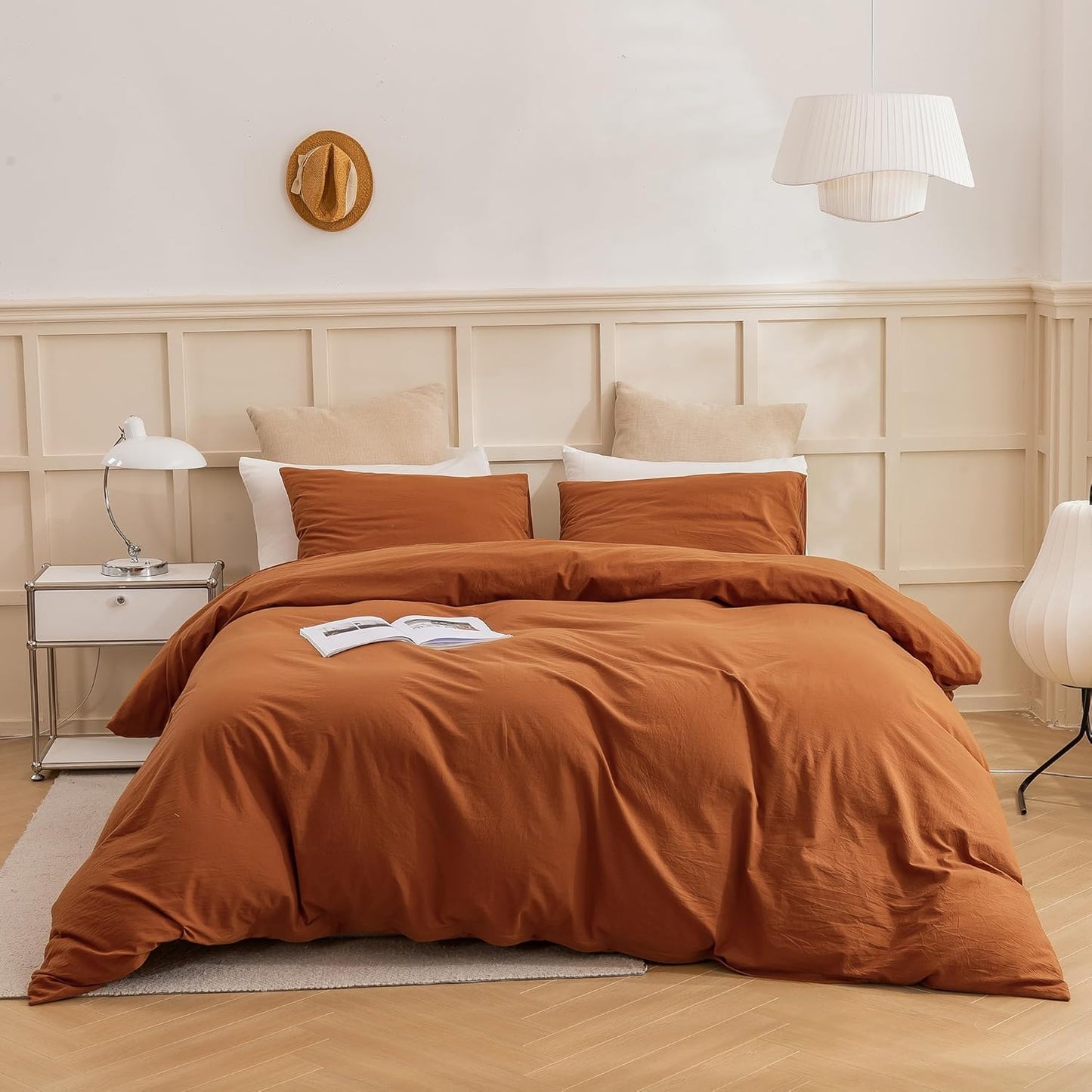 ECOCOTT 100% Washed Cotton Duvet Cover Set for Twin Size Beds