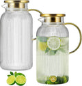 Glass Pitcher with Lid 84oz 2 Pack - Heat Resistant Vertical Stripes