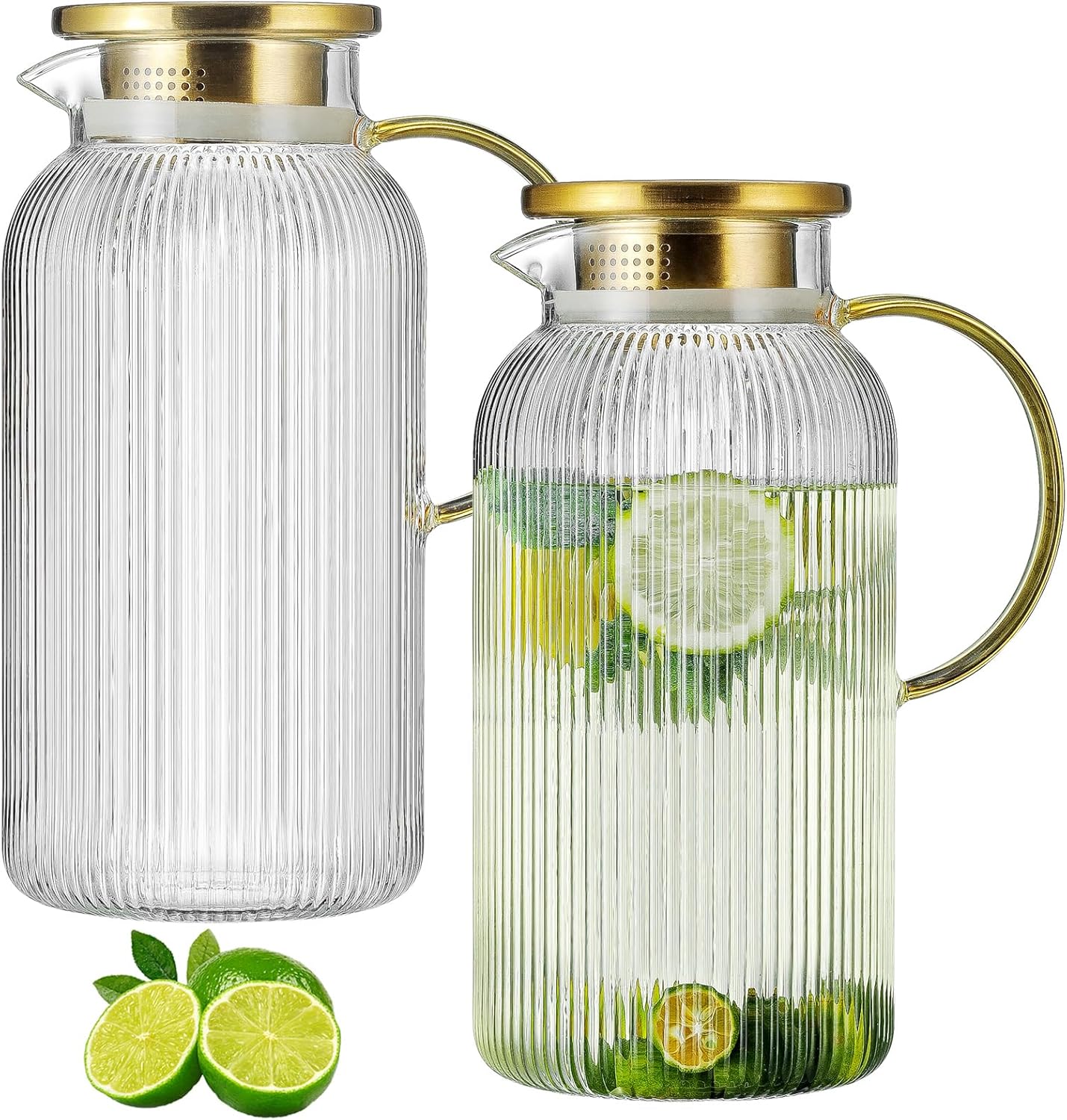 2 PACK Glass Pitcher with Lid for Cold Brew and Iced Tea