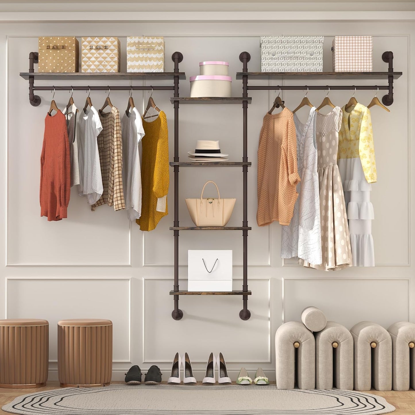 Helsin 5-Tiers 74in Large Rustic Industrial Pipe Shelving