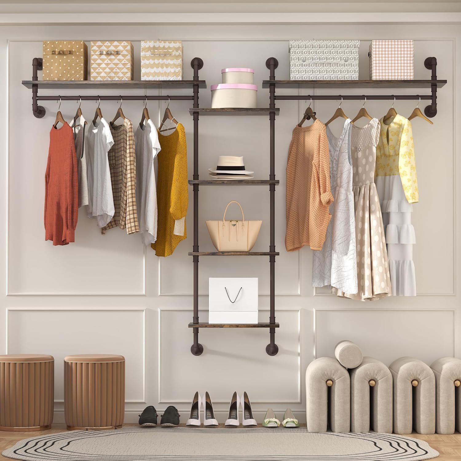 Helsin 5-Tiers 74in Large Rustic Industrial Pipe Shelving