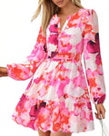 Fall Dresses for Women 2025 V Neck Boho Floral Mini Dress - Flowy Fit