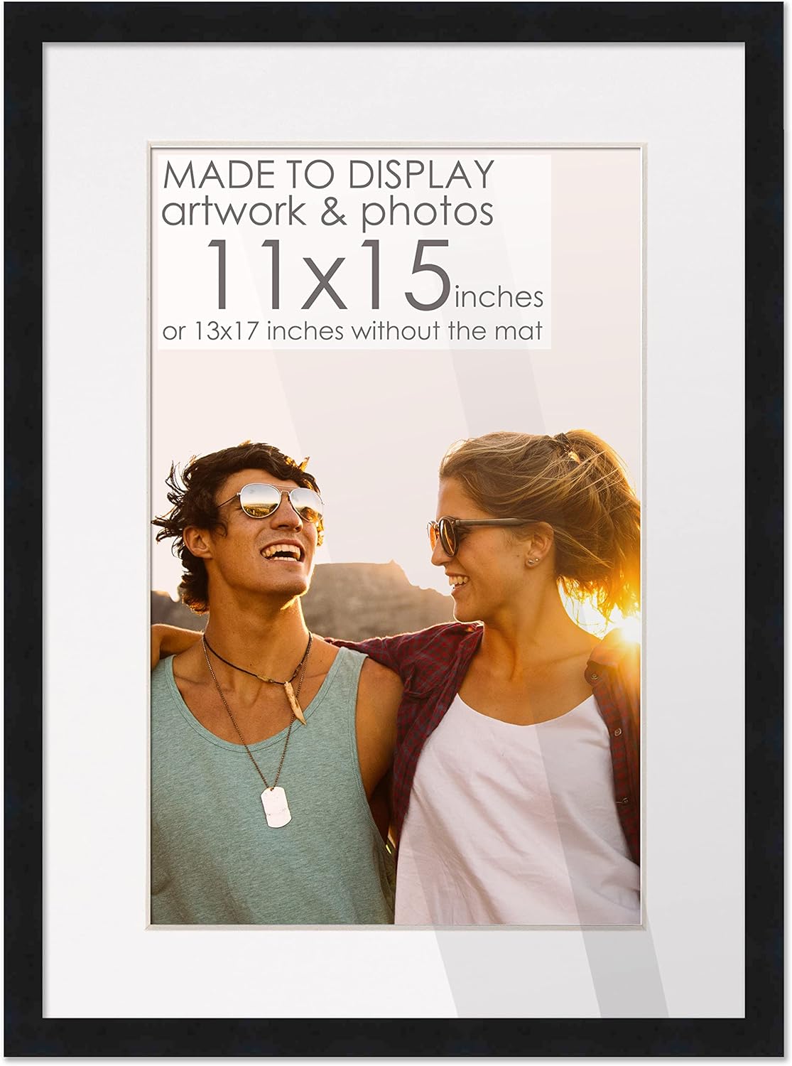 11x15 Black Wood Picture Frame with White Mat for Your Art