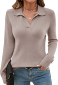 Romanstii Women's Knitted Collared V-Neck Sweater - Cozy Everyday Wear