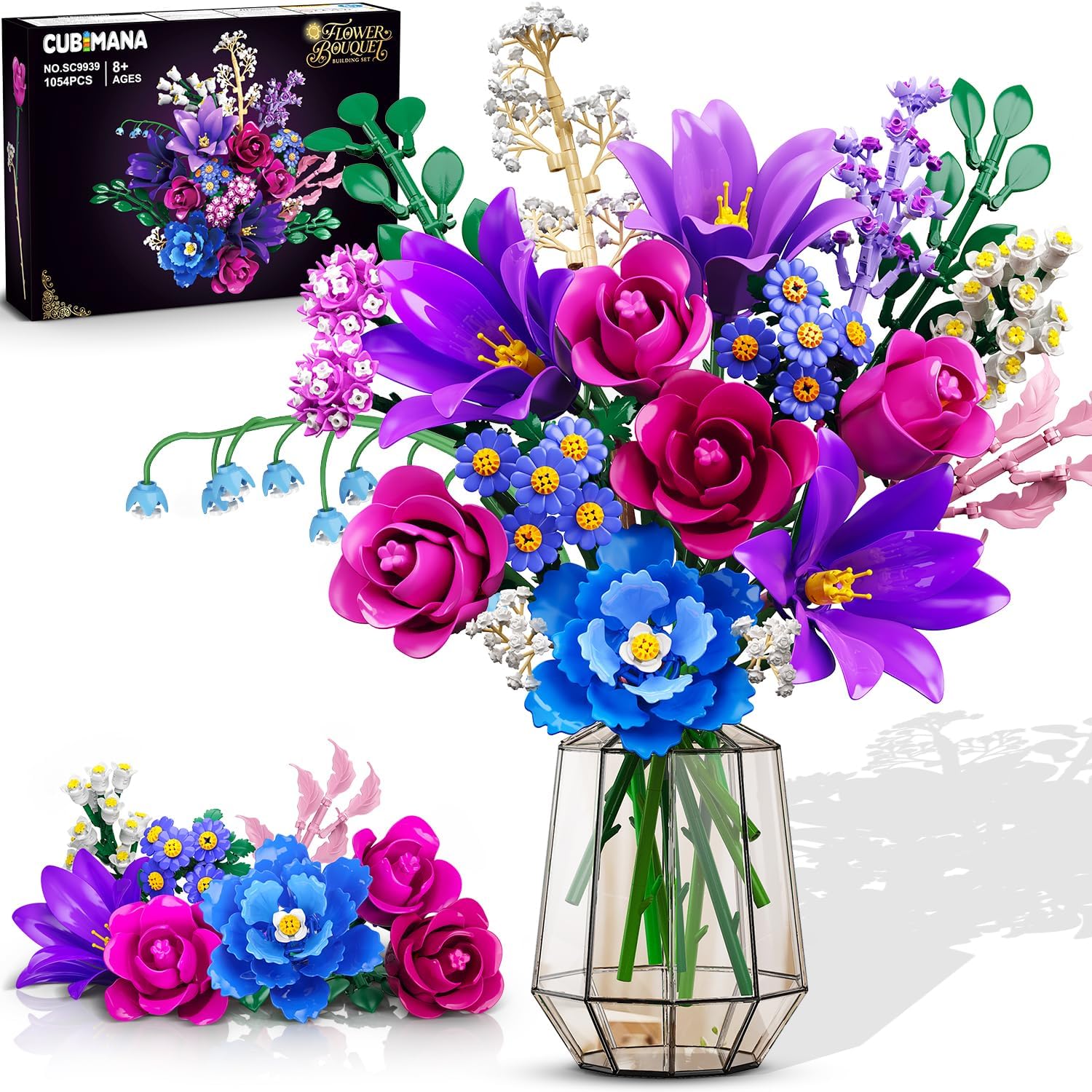 Flowers Bouquet Building Set with LED Light for Home Decor