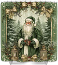 Vintage Christmas Shower Curtain - Retro Victorian Santa Fabric Shower