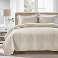Beige King Quilt Bedding Set Thin Lightweight Bedspread - All-Season