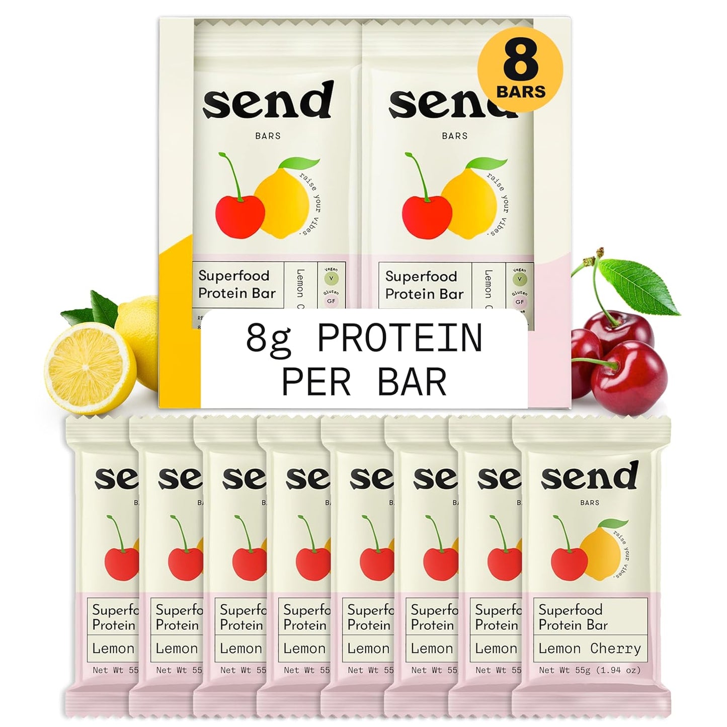 Send Bars Plant-Based Vegan Protein Bars with Greens - Lemon Cherry