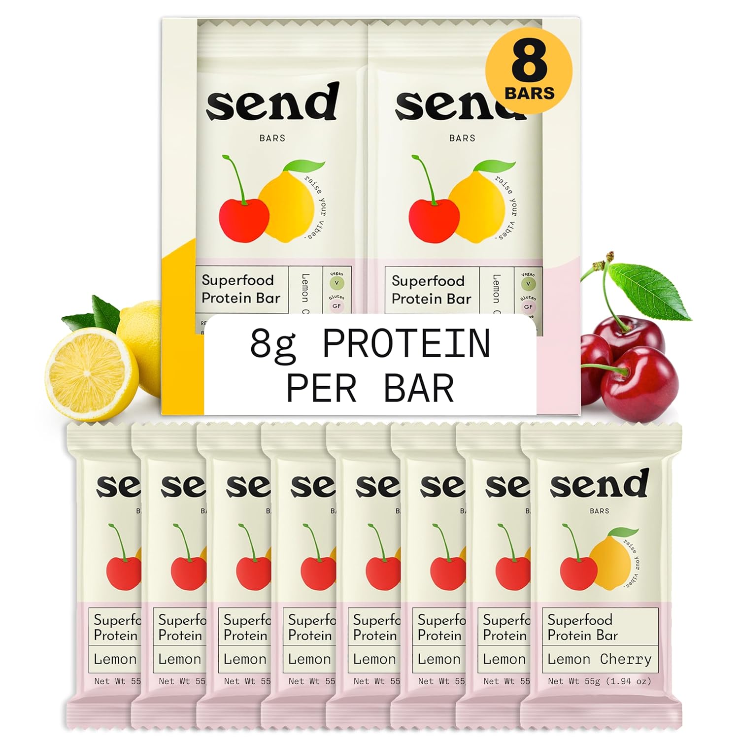 Send Bars Plant-Based Vegan Protein Bars with Greens - Lemon Cherry