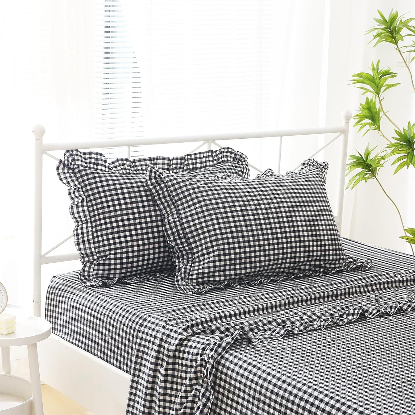 Black White Plaid Ruffle Sheets Twin Size 4-Piece Set Review