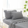 Black White Plaid Ruffle Sheets King Size 4-Piece Set - Soft 300TC