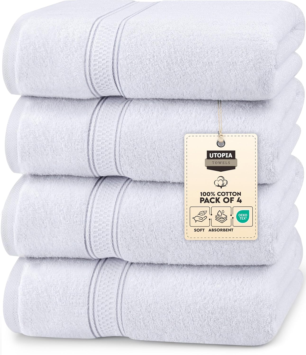 Premium Bath Towels Set of 4, 27 by 54 Inches, Soft and Absorbent