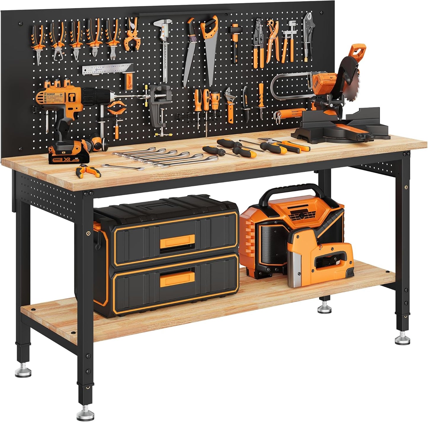 60 Work Bench Adjustable Height with Storage Shelf for Garage