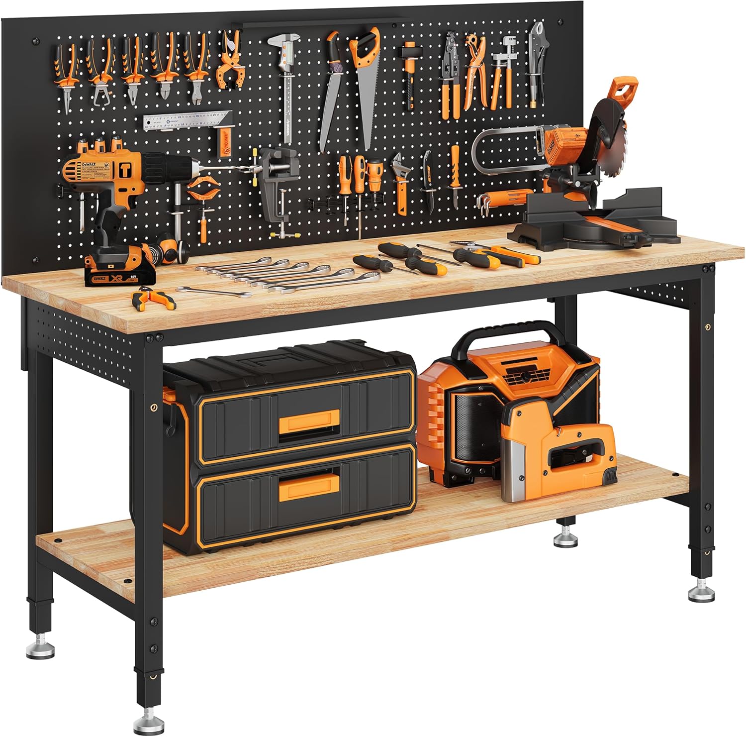 60 Work Bench Adjustable Height with Storage Shelf for Garage