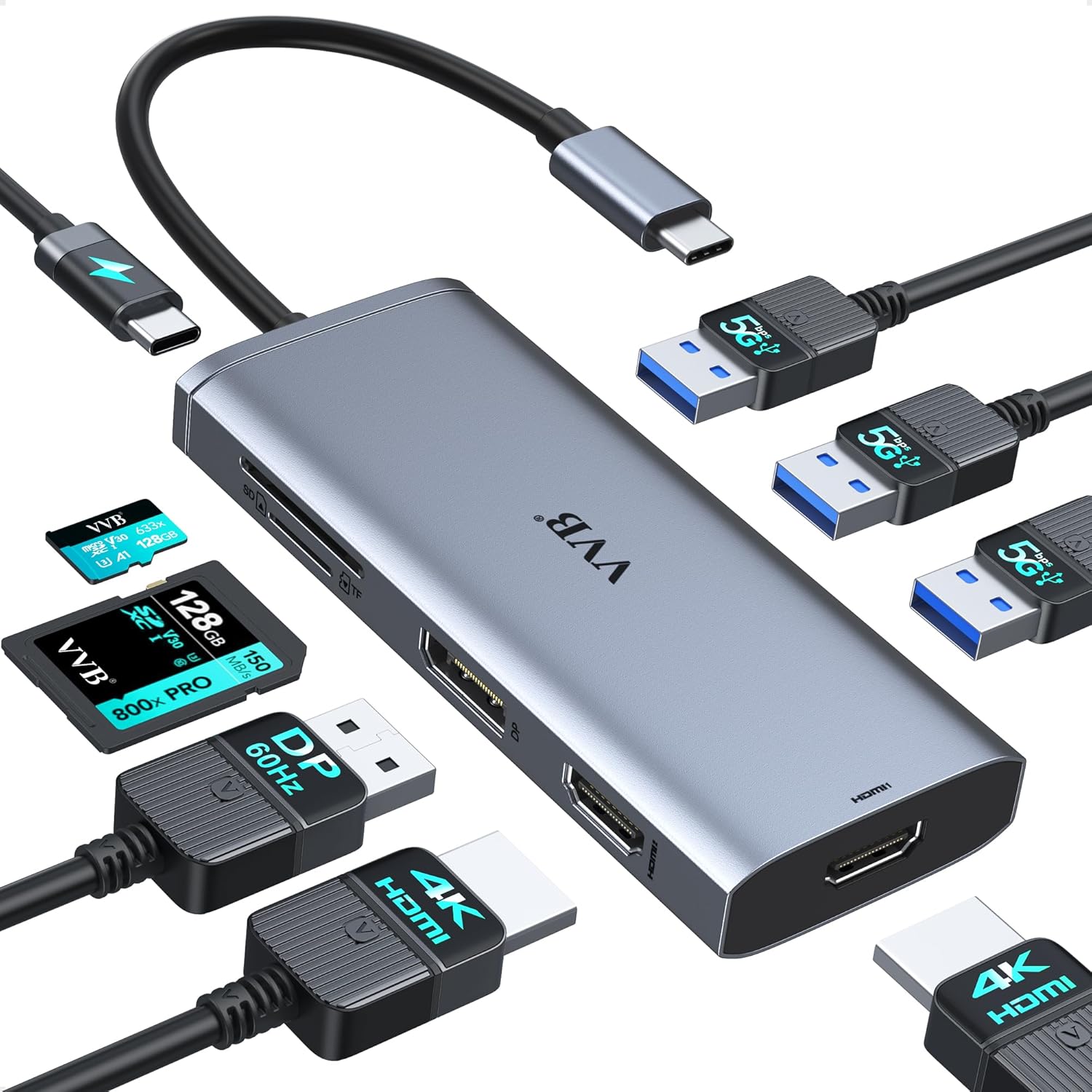 VVB USB C Docking Station: 9 in 1 Multiport Adapter for Laptops