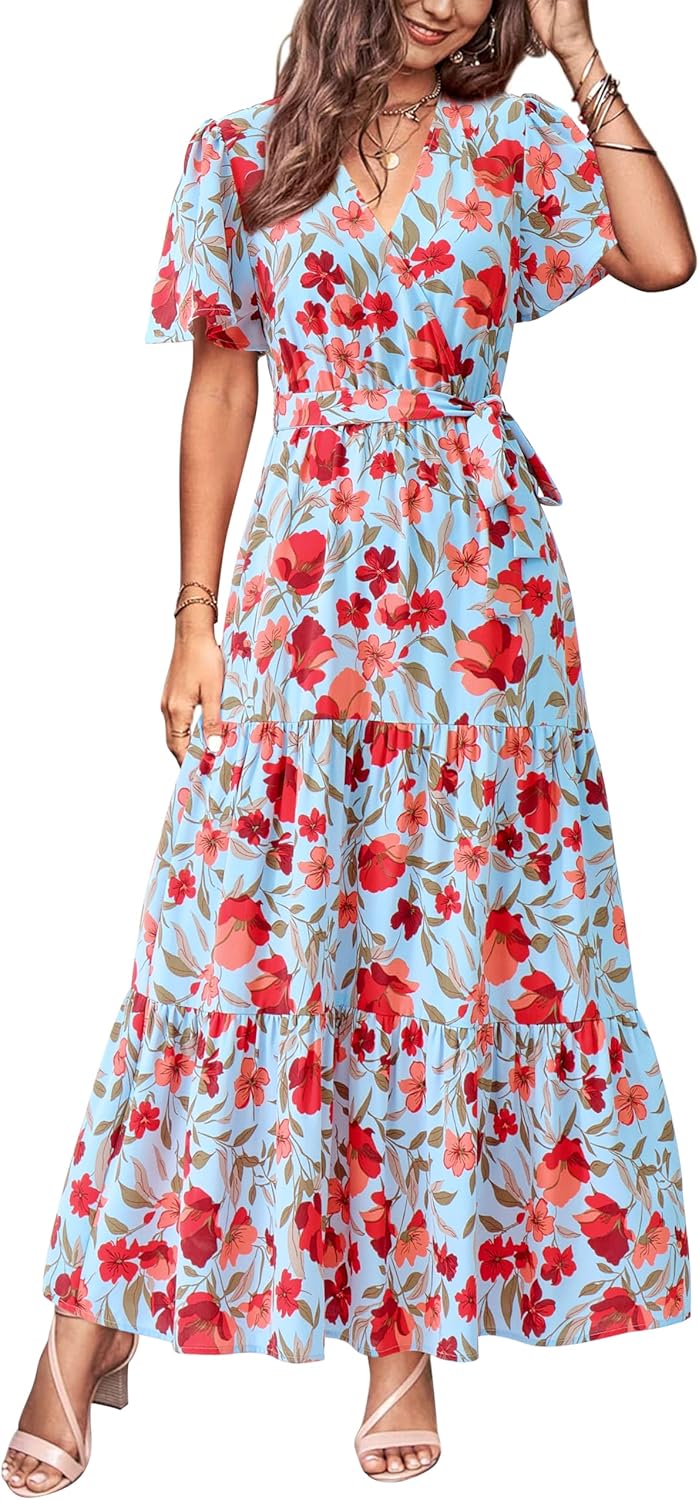 MASCOMODA Womens Summer Swiss Dot Maxi Dress for Weddings