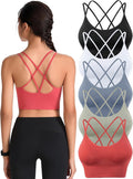 Padded Sports Bras for Women Strappy Cross Back Yoga Bras Pack - Low