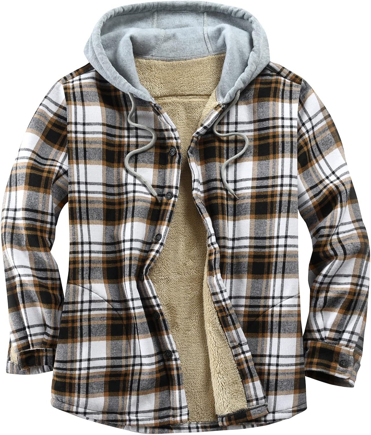 Men's Cotton Plaid Shirts Jacket with Fleece Lined Comfort
