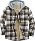 Men's Cotton Plaid Shirt Jacket with Hood - Fleece Lined Warmth