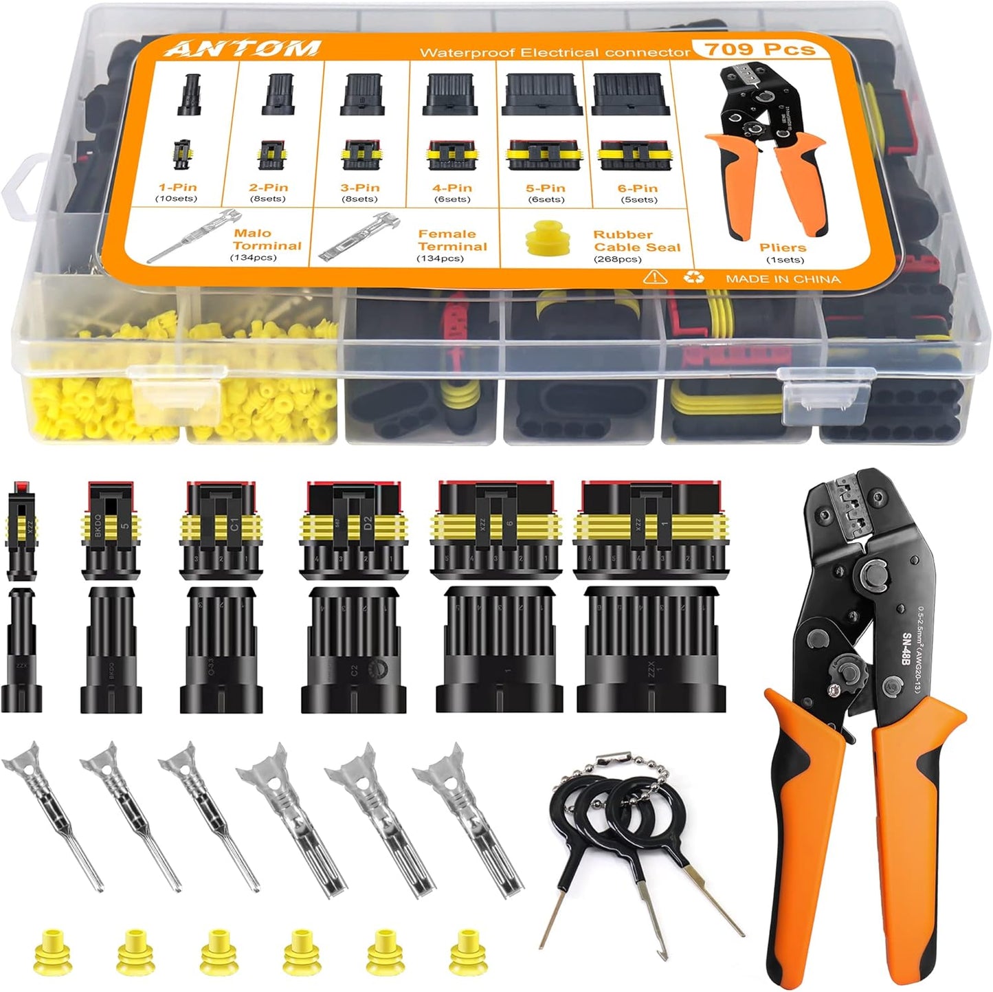 709PCS Waterproof Wire Connectors with Crimper for Automotive Use