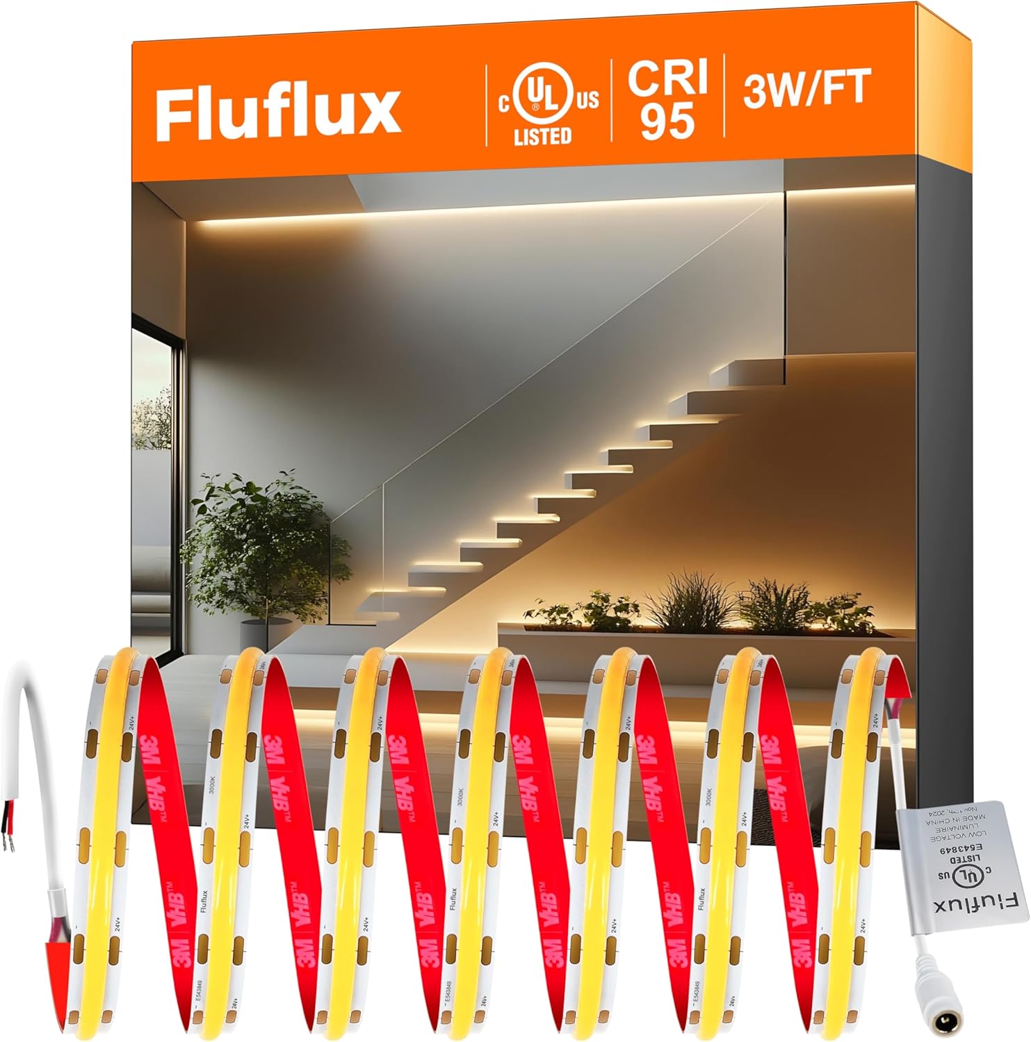 COB LED Strip Lights Warm White 3000K for Home and Office