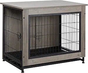 Shintenchi Wooden Dog Crate Furniture for Large Dogs, Grey