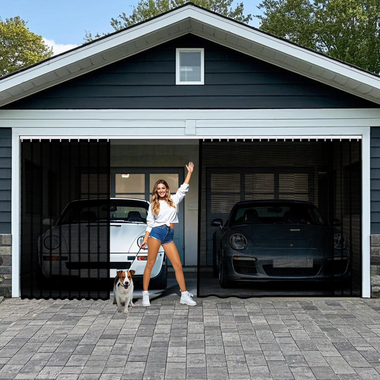Sliding Garage Door Screen 16x7Ft for 2 Car Garage Easy Install
