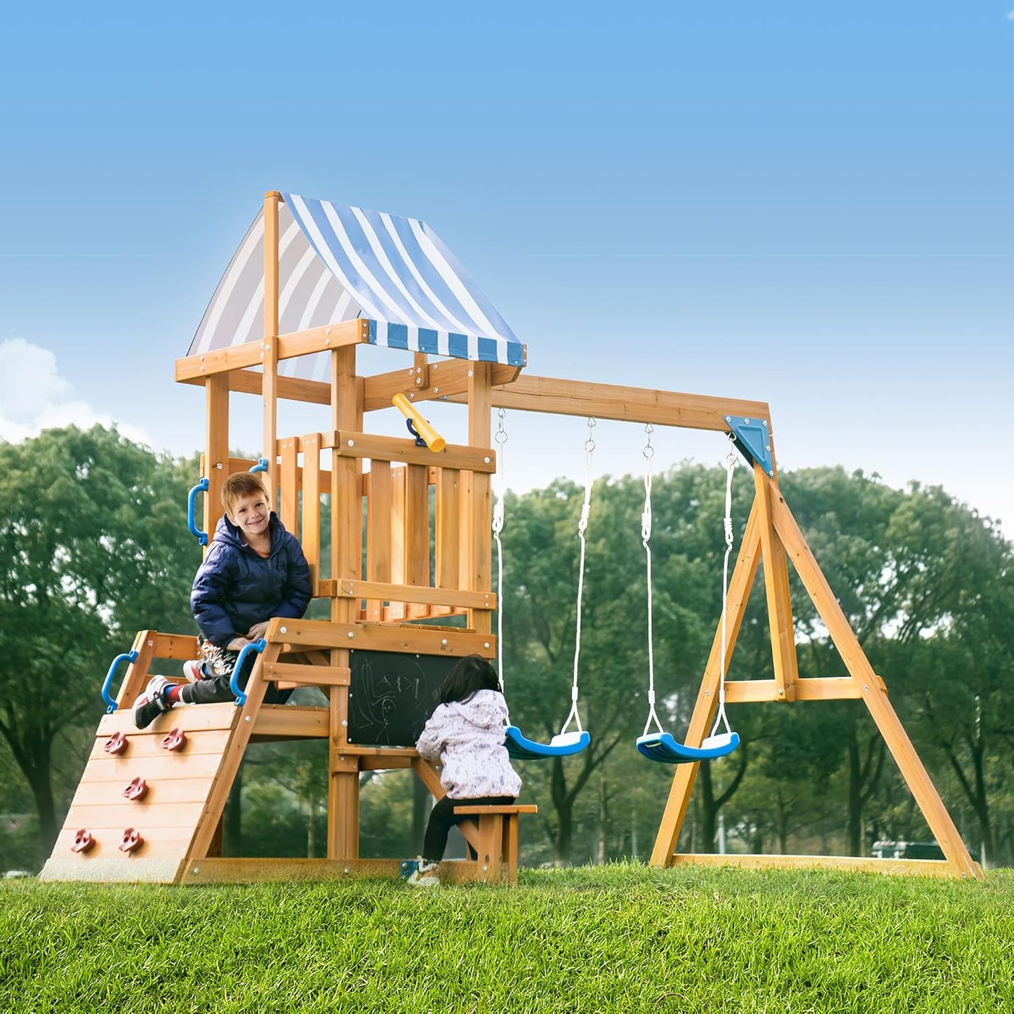 ROBOTIME Wooden Swing Set for Backyard Fun and Adventure