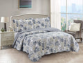 Blue Toile in Beige and Ivory King Quilt Set - Reversible Classic