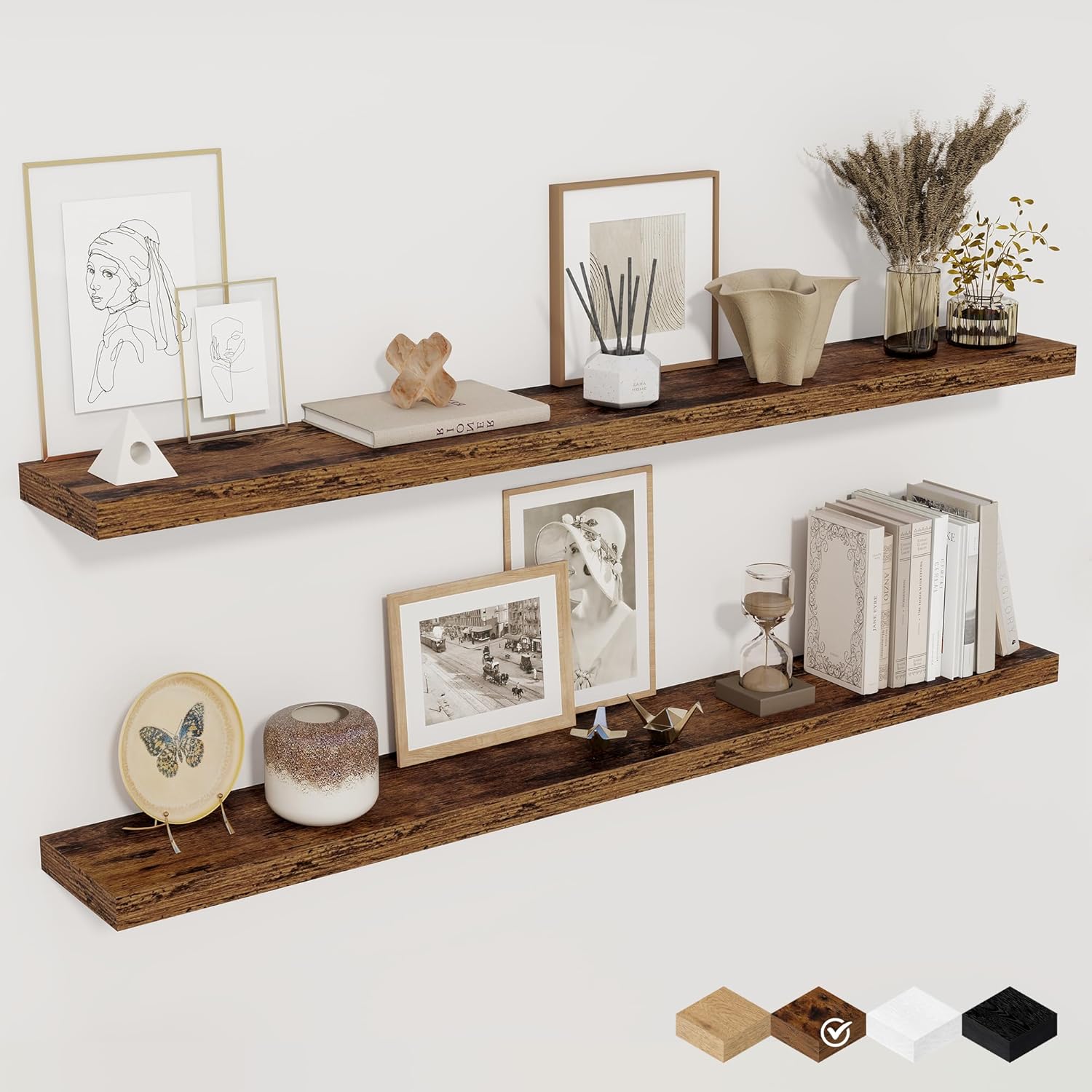Floating Shelves for Wall - Rustic Wood 48 Inch Set of 2