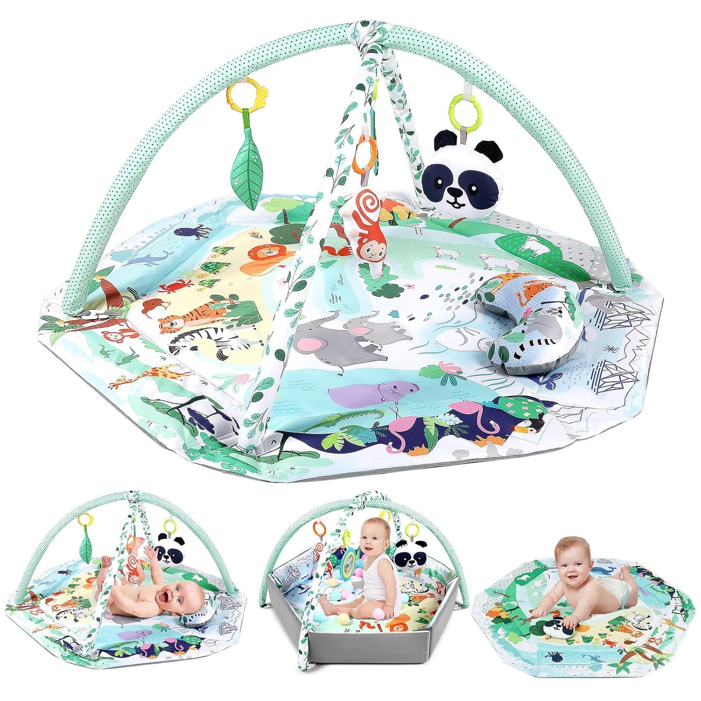 4-in-1 Tummy Time Mat for Babies with Sensory Toys and Ball Pit