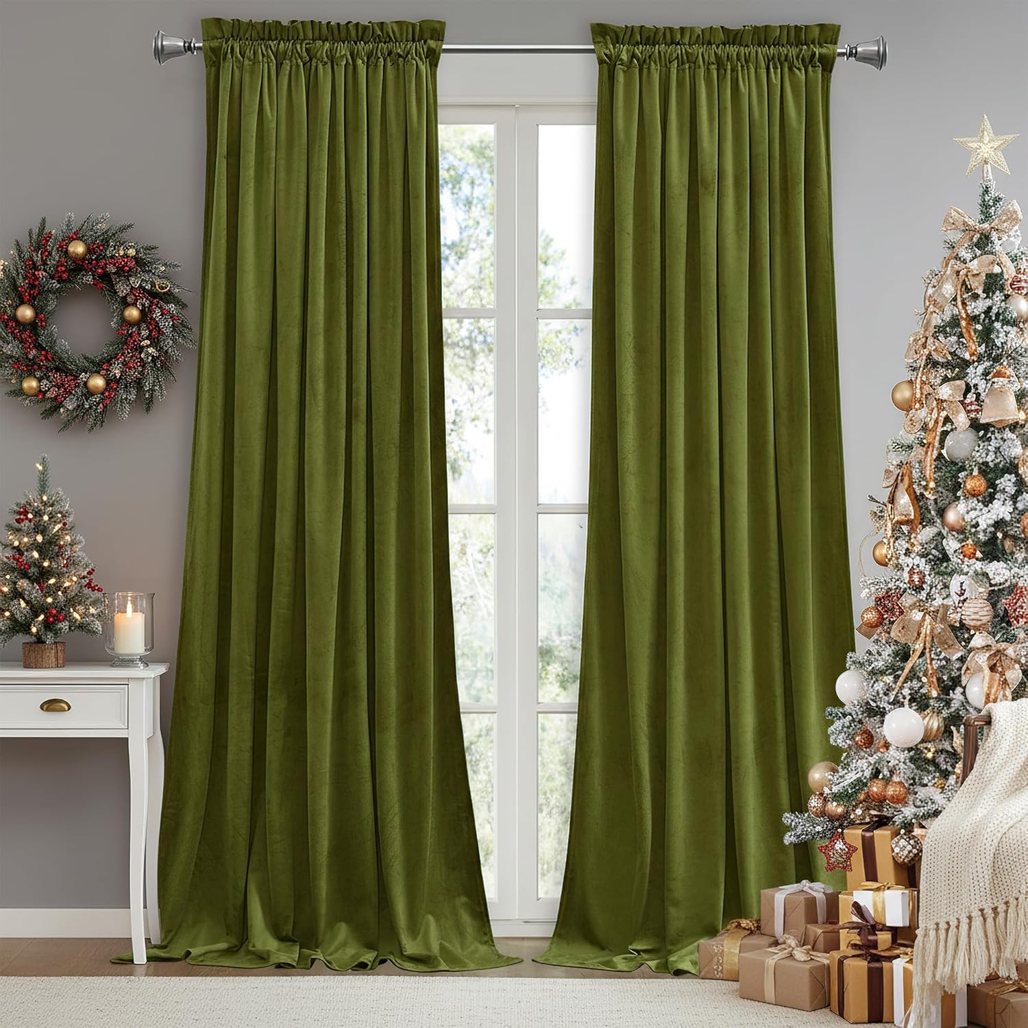 StangH Olive Green Curtains for Bedroom - Luxurious Room Drapes