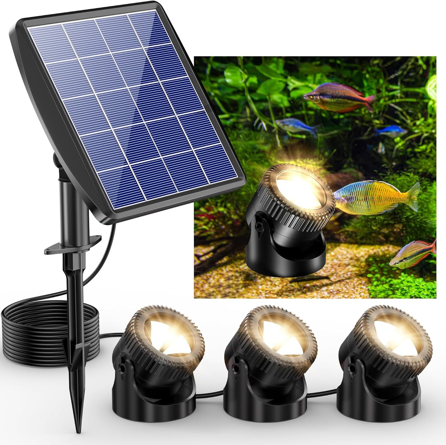 POPOSOAP Solar Pond Lights - 3-in-1 Warm White Underwater Lights