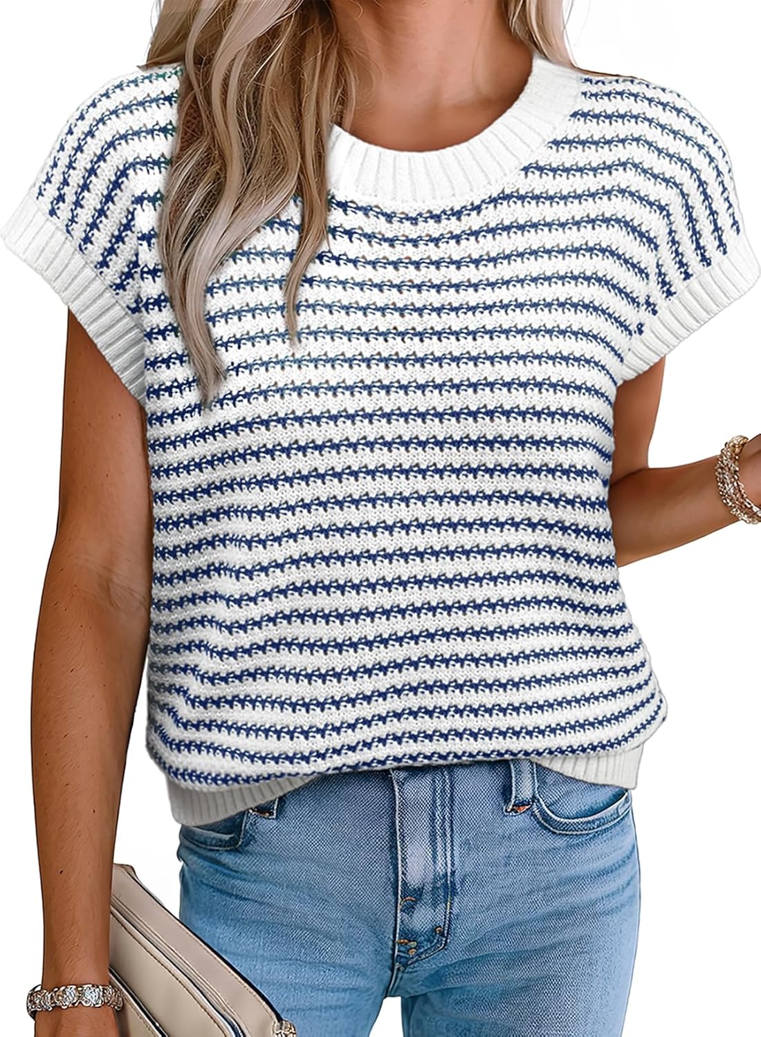EVALESS Women's Striped Sweater Vest for Effortless Summer Style