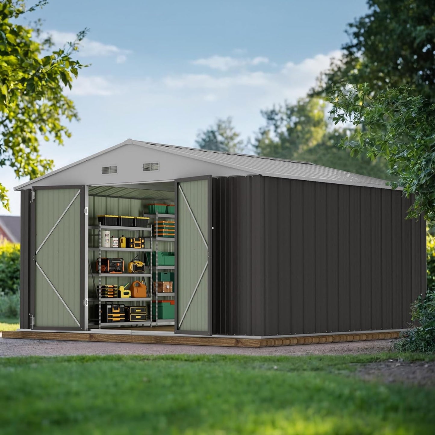 JUMMICO 10 x 10 FT Outdoor Storage Shed for Garden and Tools
