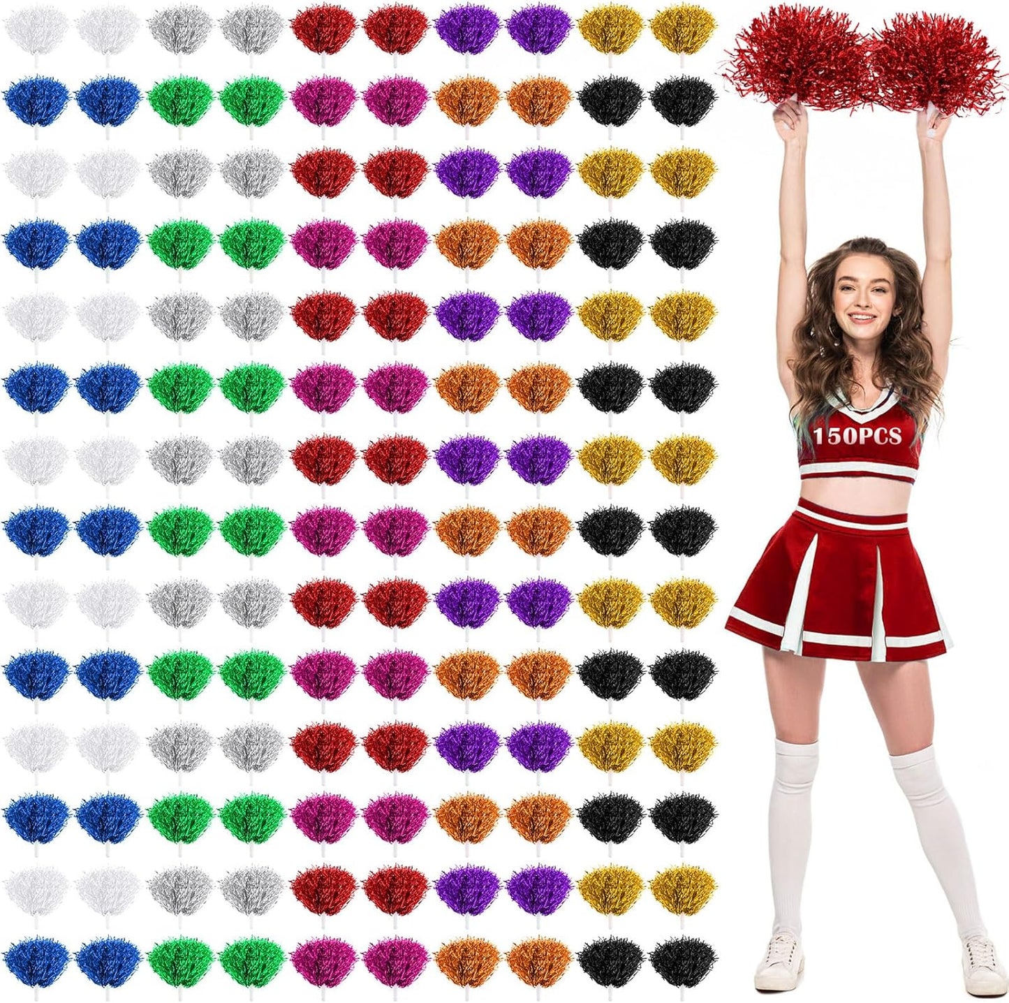 150 Pcs Cheerleading Pom Poms for Game Sports and Dance Parties